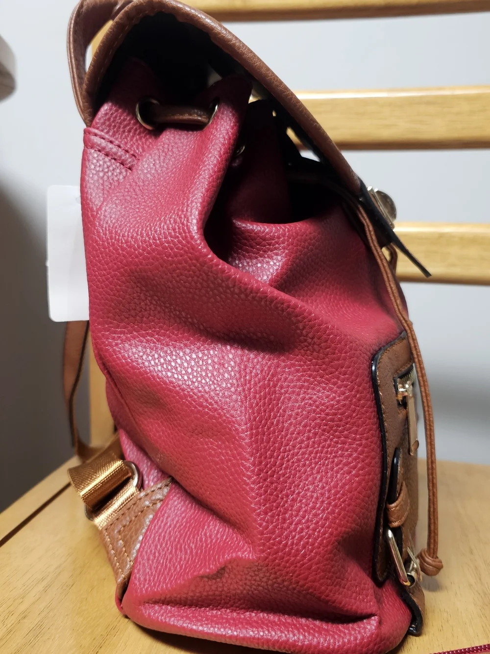 Lipstick Red Brown Faux Leather Backpack Travel Vacation Medium Multipurpose Bag